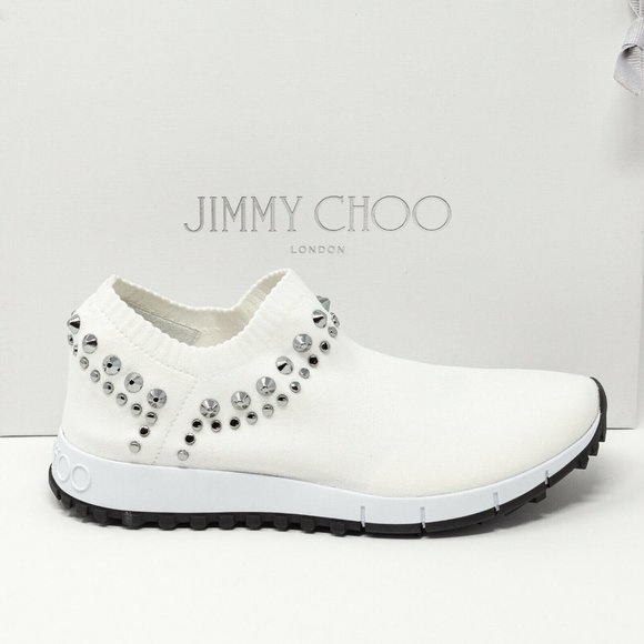 Jimmy Choo Verona White Crystal Studded Knit Sneakers Size 36.5 EU (6.5 US) - Picture 2 of 11